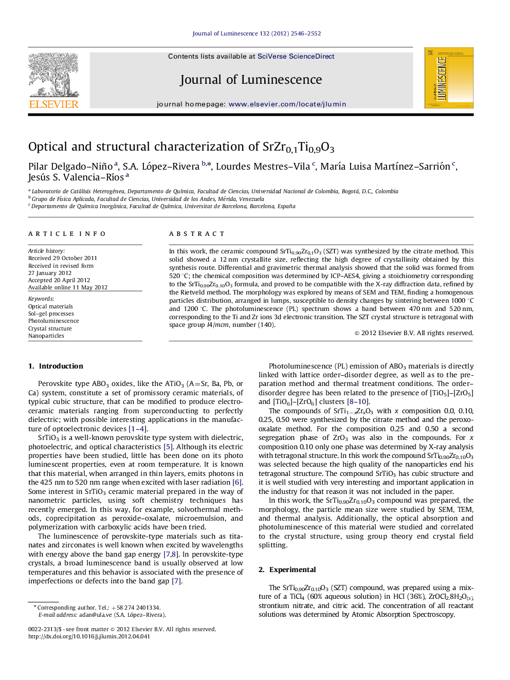 Optical and structural characterization of SrZr0,1Ti0,9O3