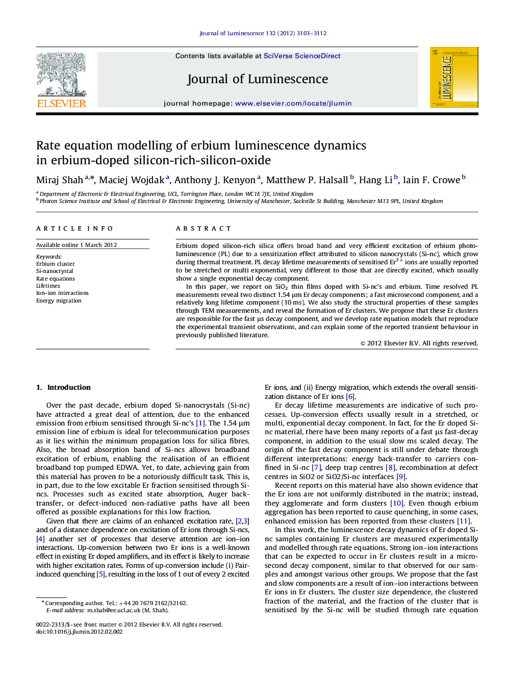 Rate equation modelling of erbium luminescence dynamics in erbium-doped silicon-rich-silicon-oxide