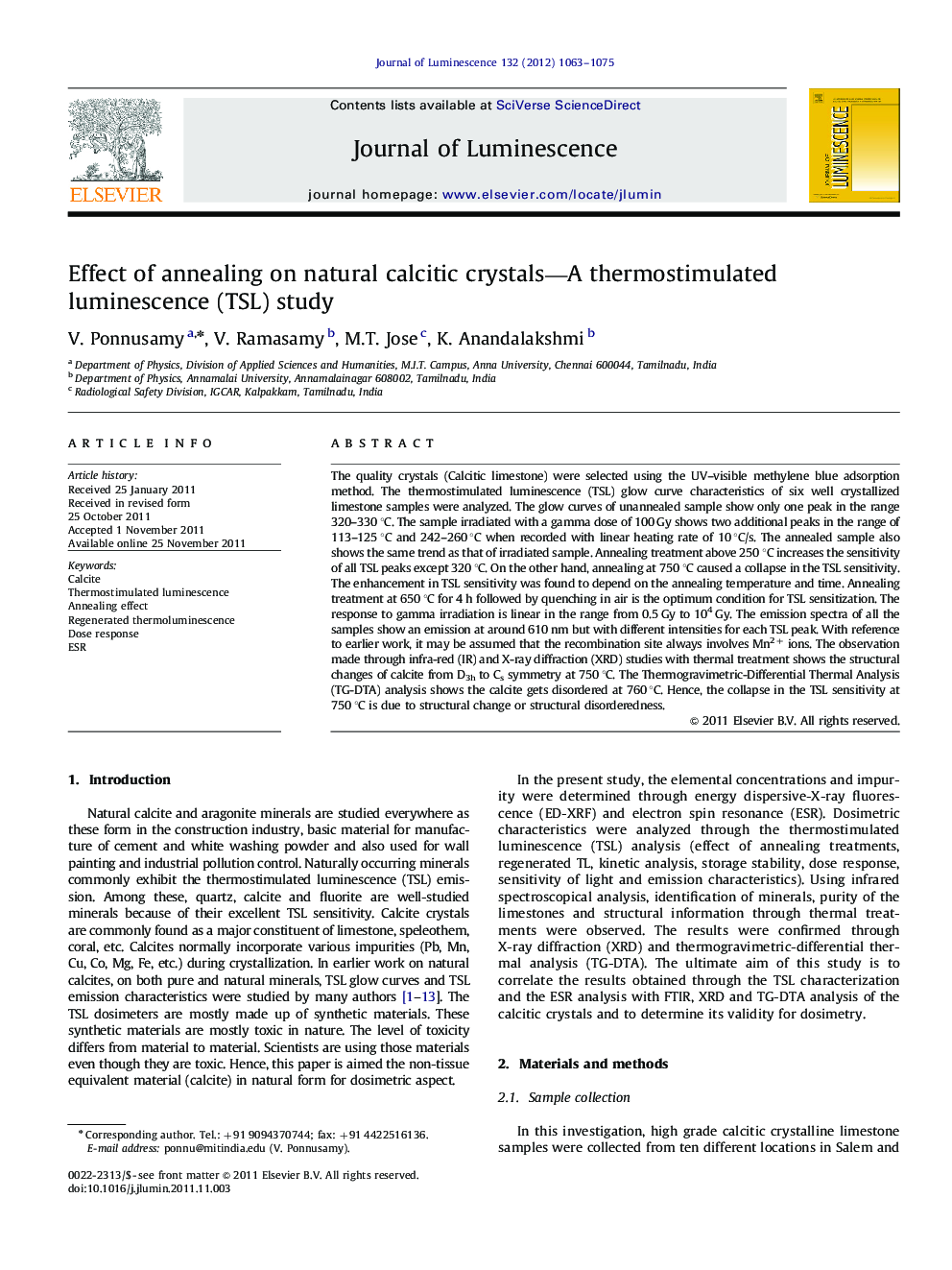 Effect of annealing on natural calcitic crystals-A thermostimulated luminescence (TSL) study