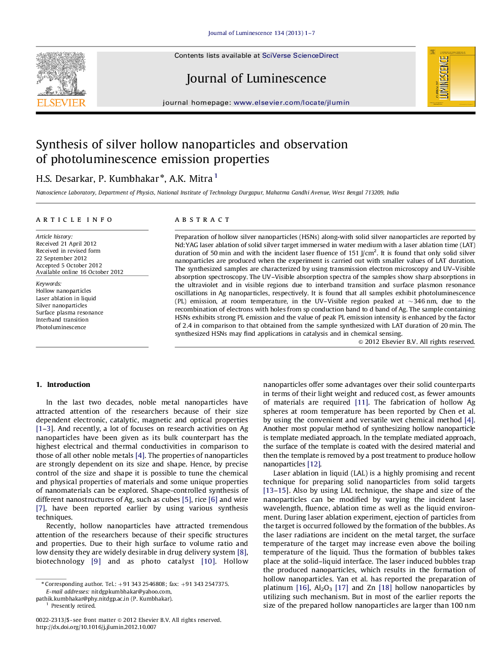 Synthesis of silver hollow nanoparticles and observation of photoluminescence emission properties