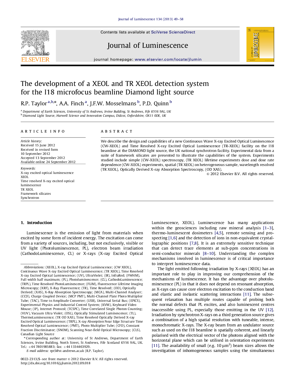 The development of a XEOL and TR XEOL detection system for the I18 microfocus beamline Diamond light source