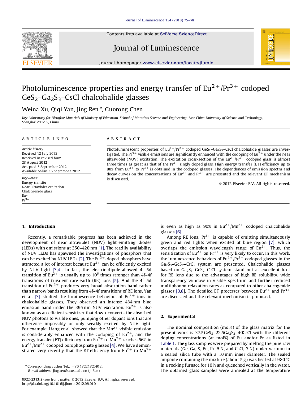 Photoluminescence properties and energy transfer of Eu2+/Pr3+ codoped GeS2-Ga2S3-CsCl chalcohalide glasses