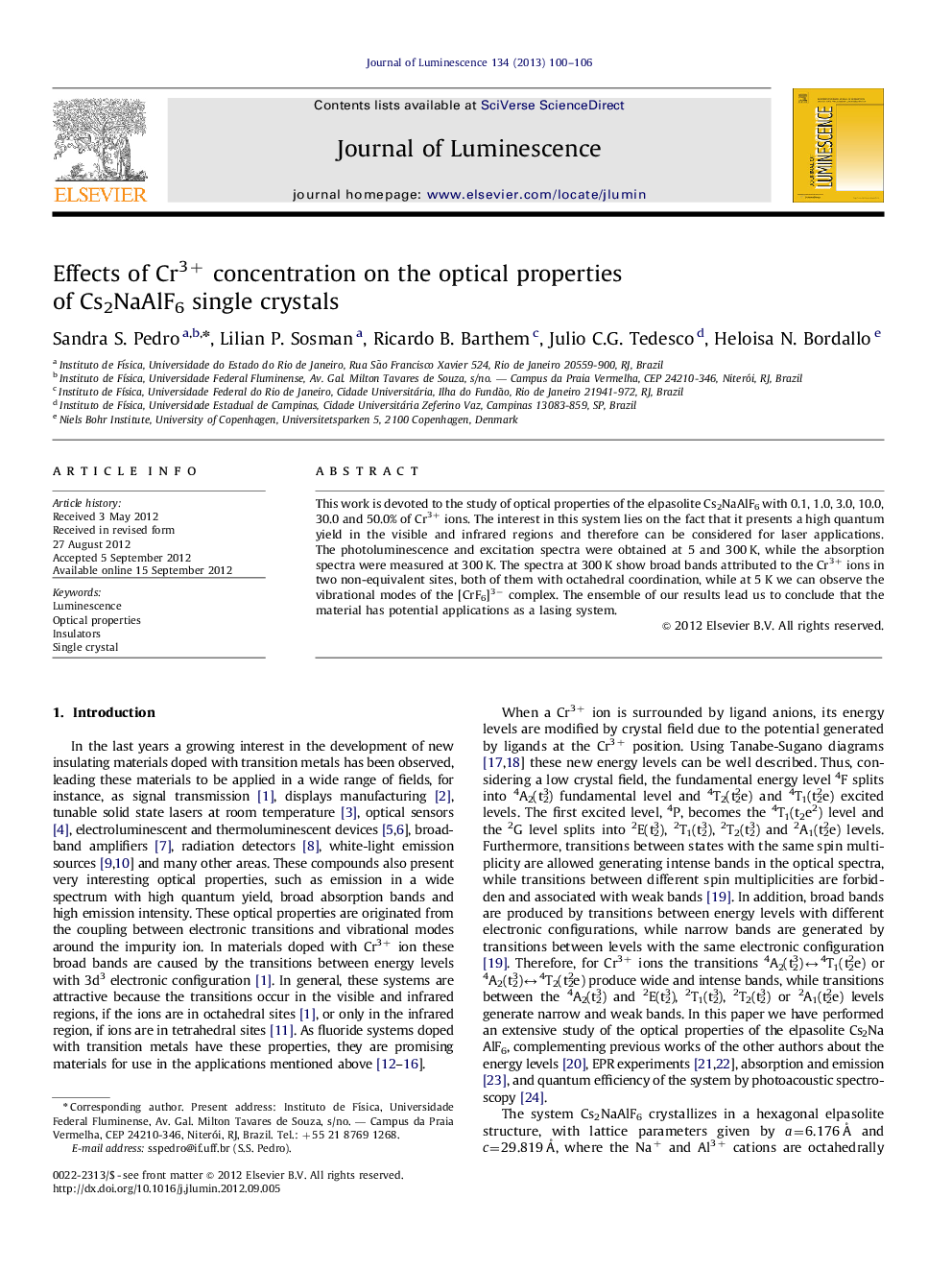 Effects of Cr3+ concentration on the optical properties of Cs2NaAlF6 single crystals