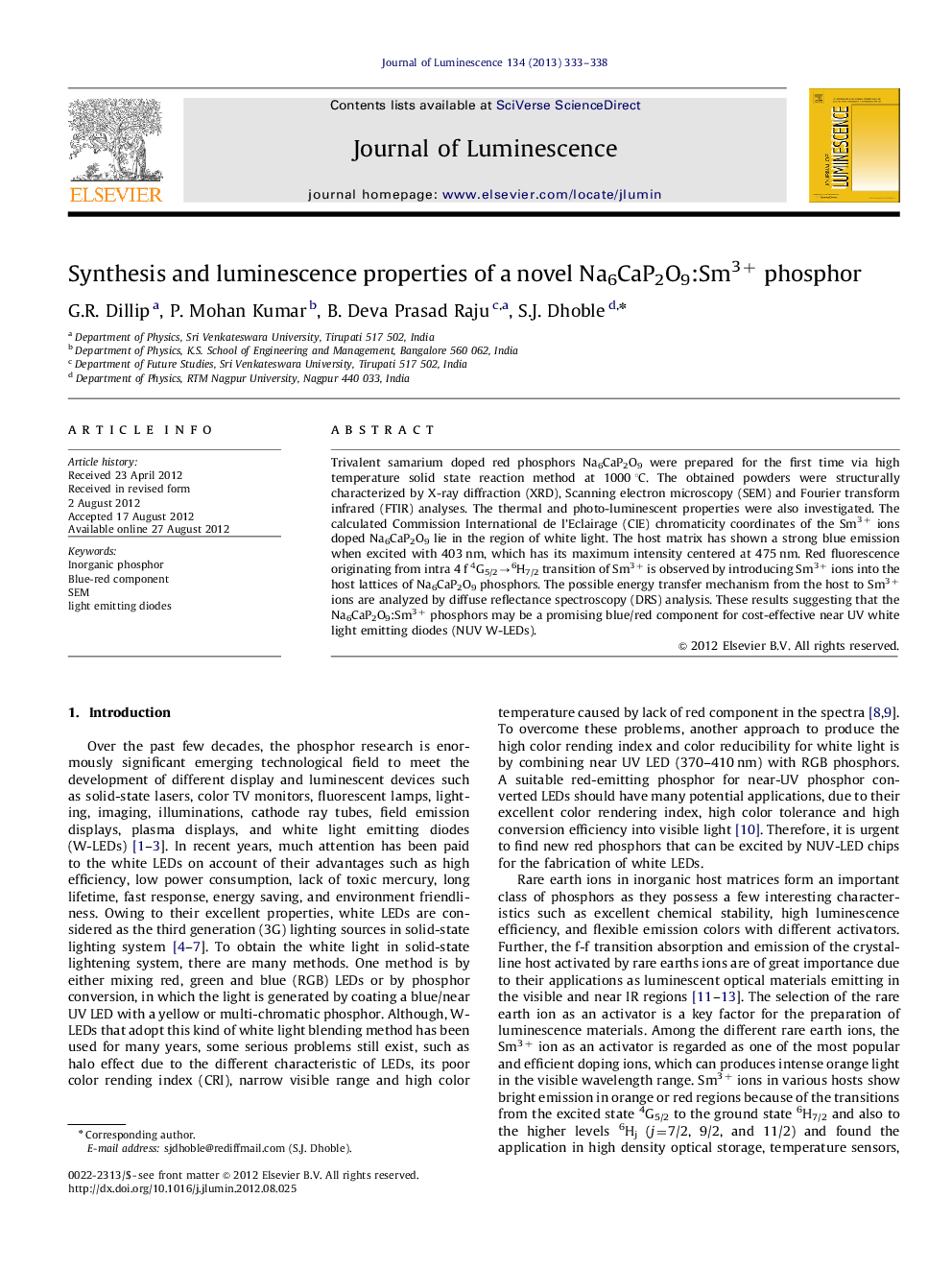 Synthesis and luminescence properties of a novel Na6CaP2O9:Sm3+ phosphor