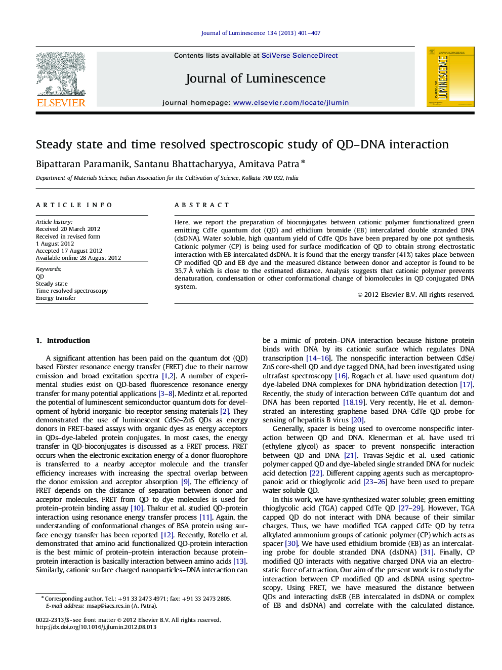 Steady state and time resolved spectroscopic study of QD-DNA interaction