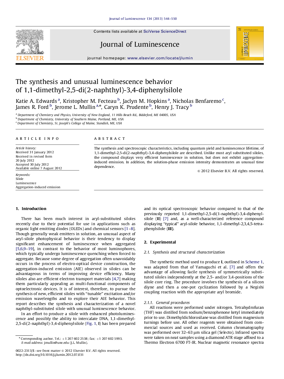 The synthesis and unusual luminescence behavior of 1,1-dimethyl-2,5-di(2-naphthyl)-3,4-diphenylsilole