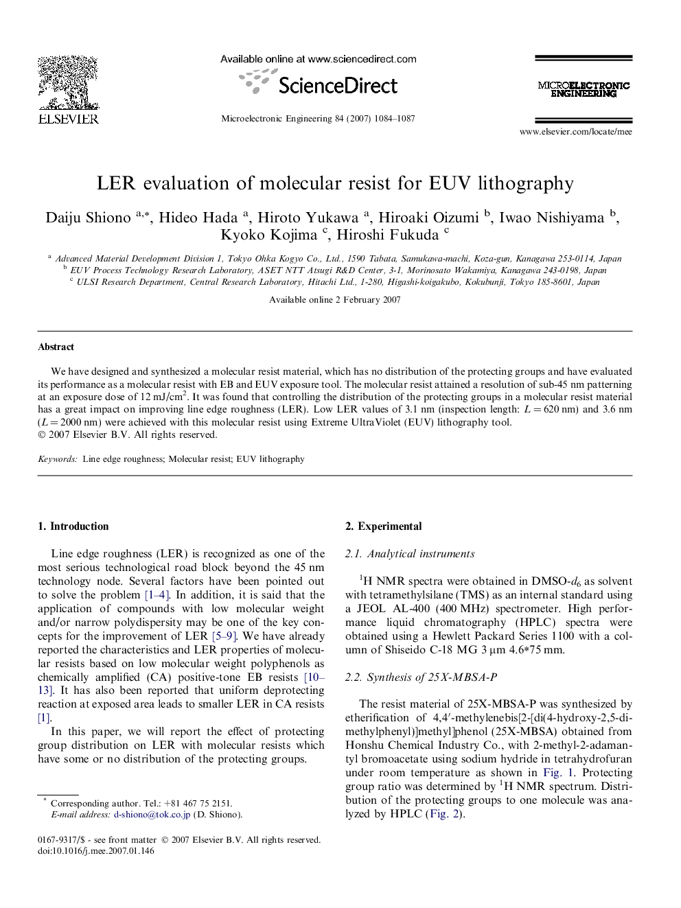 LER evaluation of molecular resist for EUV lithography