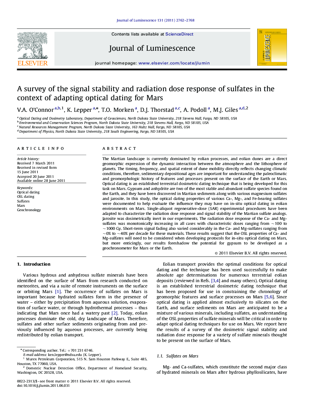 A survey of the signal stability and radiation dose response of sulfates in the context of adapting optical dating for Mars