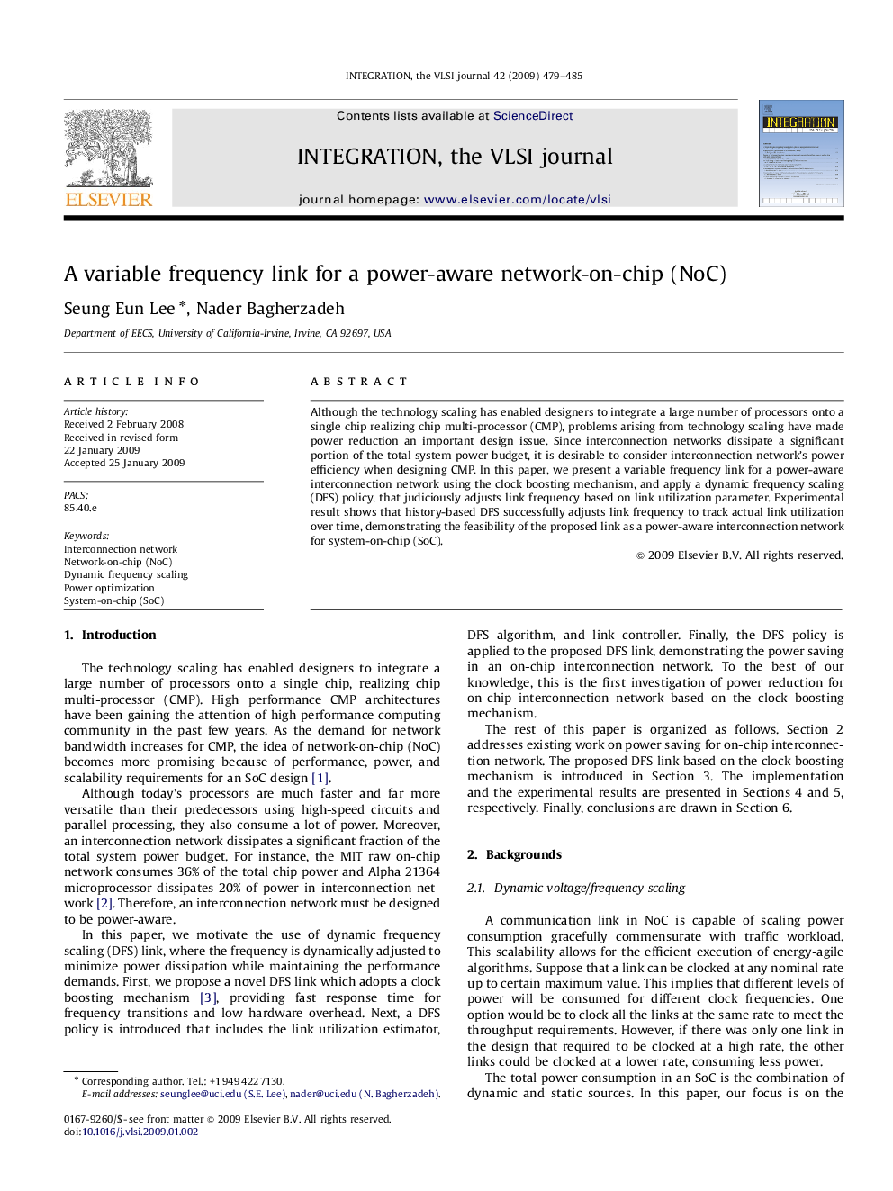 A variable frequency link for a power-aware network-on-chip (NoC)