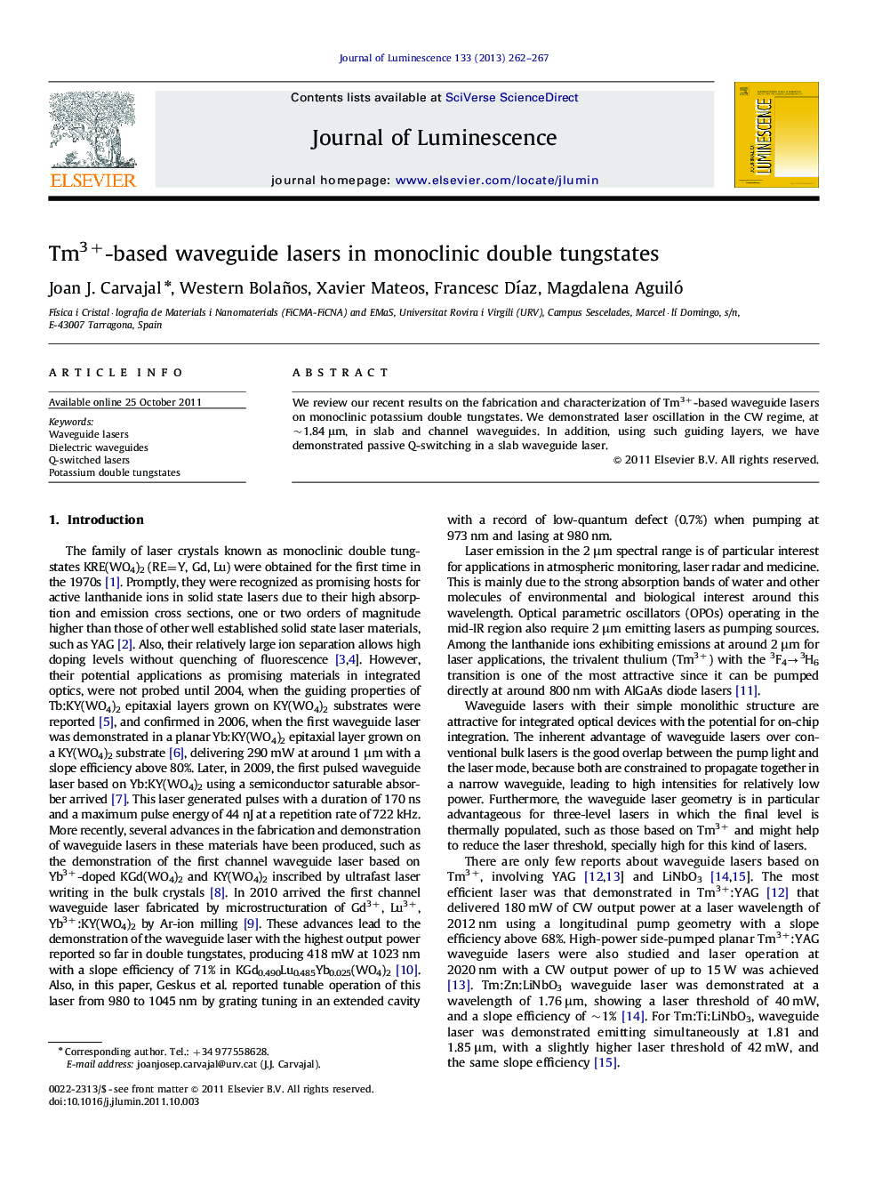 Tm3+-based waveguide lasers in monoclinic double tungstates