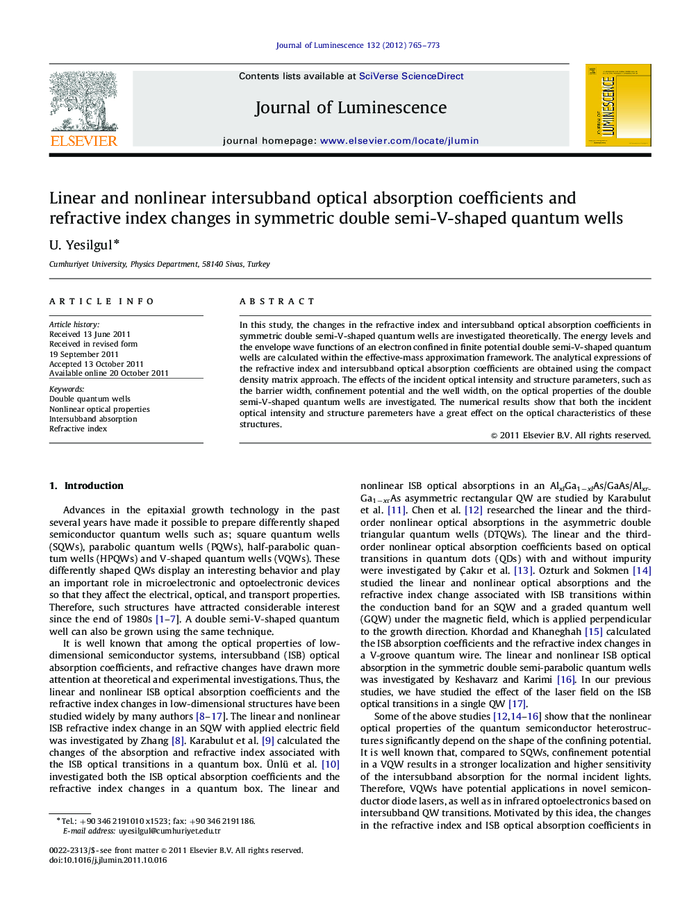 Linear and nonlinear intersubband optical absorption coefficients and refractive index changes in symmetric double semi-V-shaped quantum wells