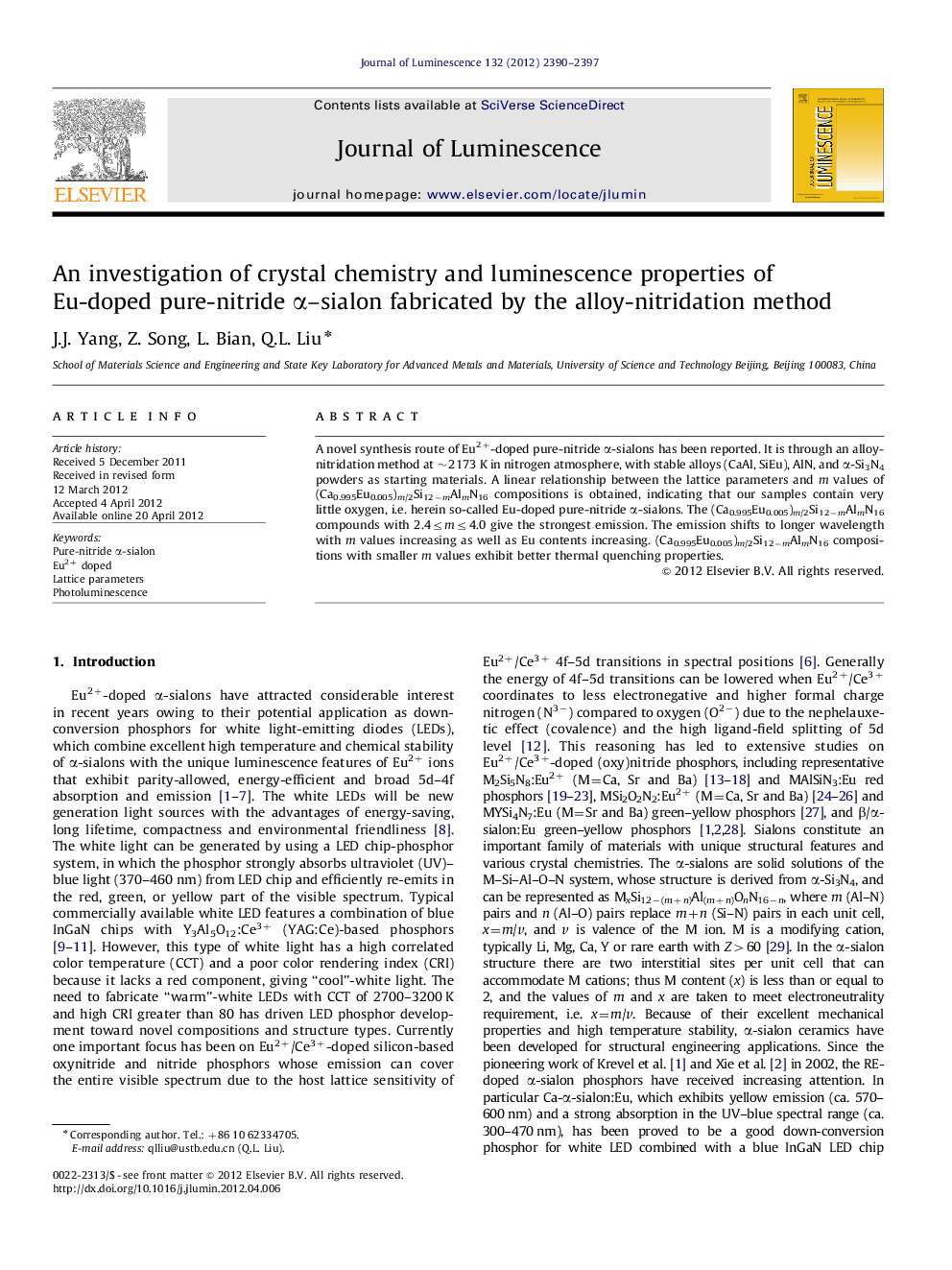 An investigation of crystal chemistry and luminescence properties of Eu-doped pure-nitride Î±-sialon fabricated by the alloy-nitridation method