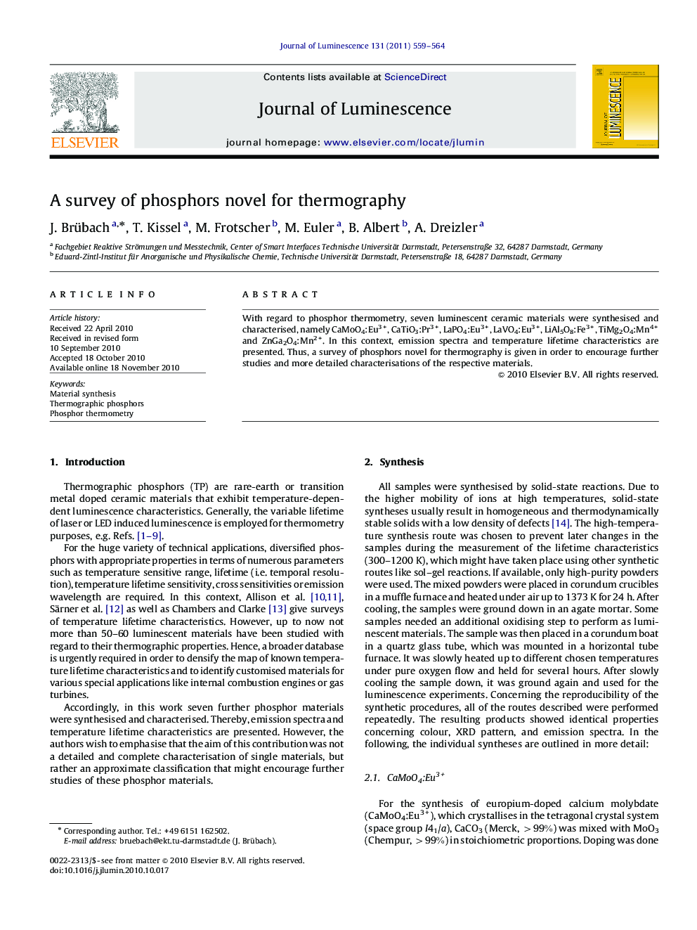 A survey of phosphors novel for thermography