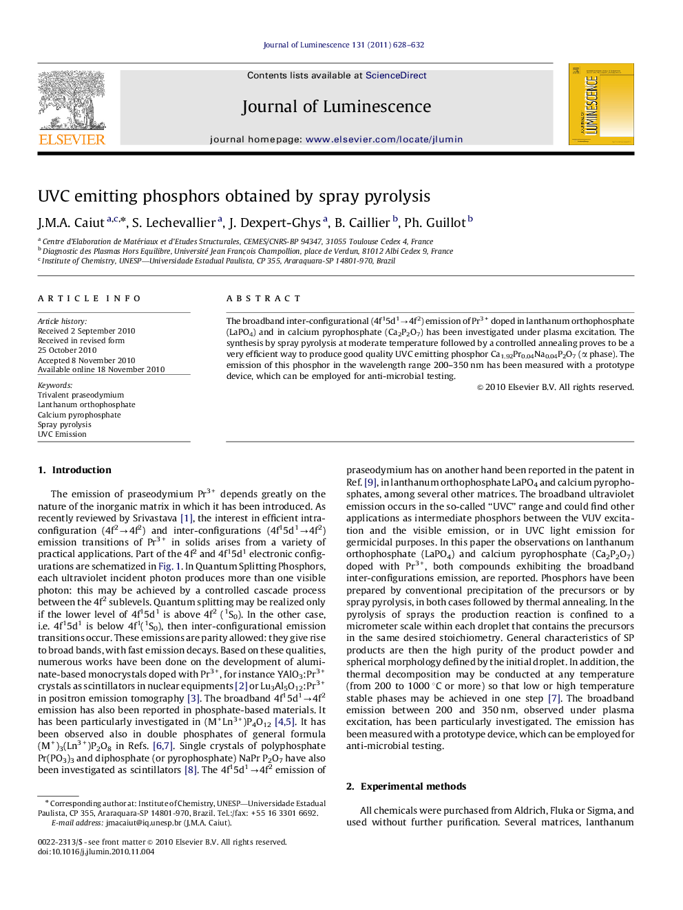 UVC emitting phosphors obtained by spray pyrolysis