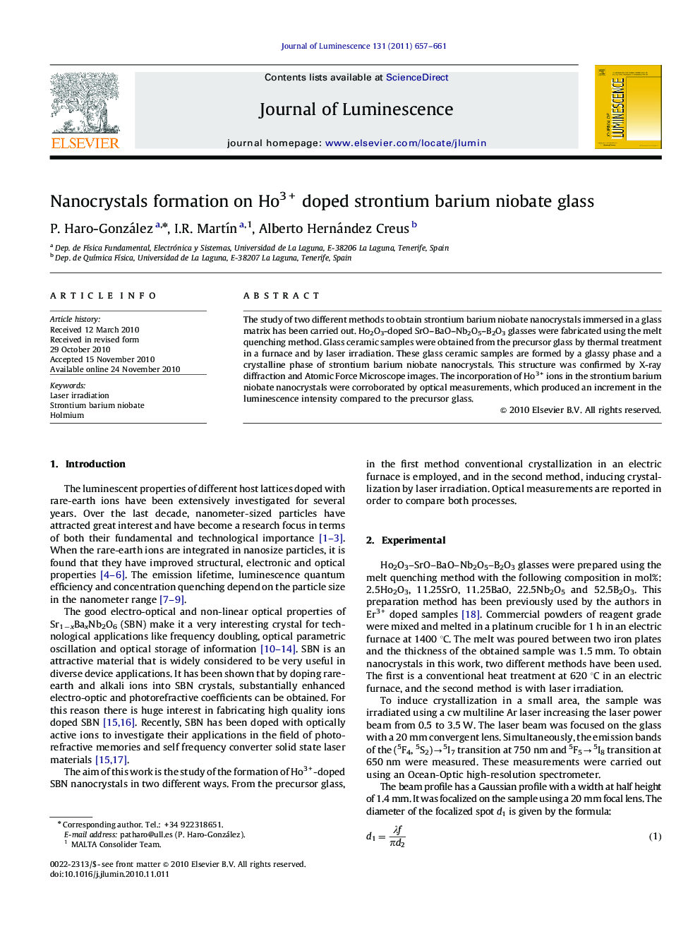 Nanocrystals formation on Ho3+ doped strontium barium niobate glass