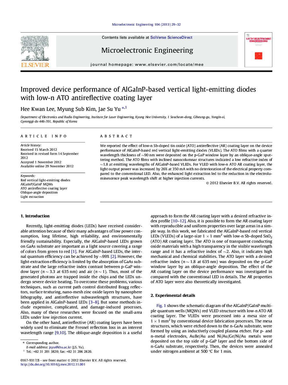 Improved device performance of AlGaInP-based vertical light-emitting diodes with low-n ATO antireflective coating layer