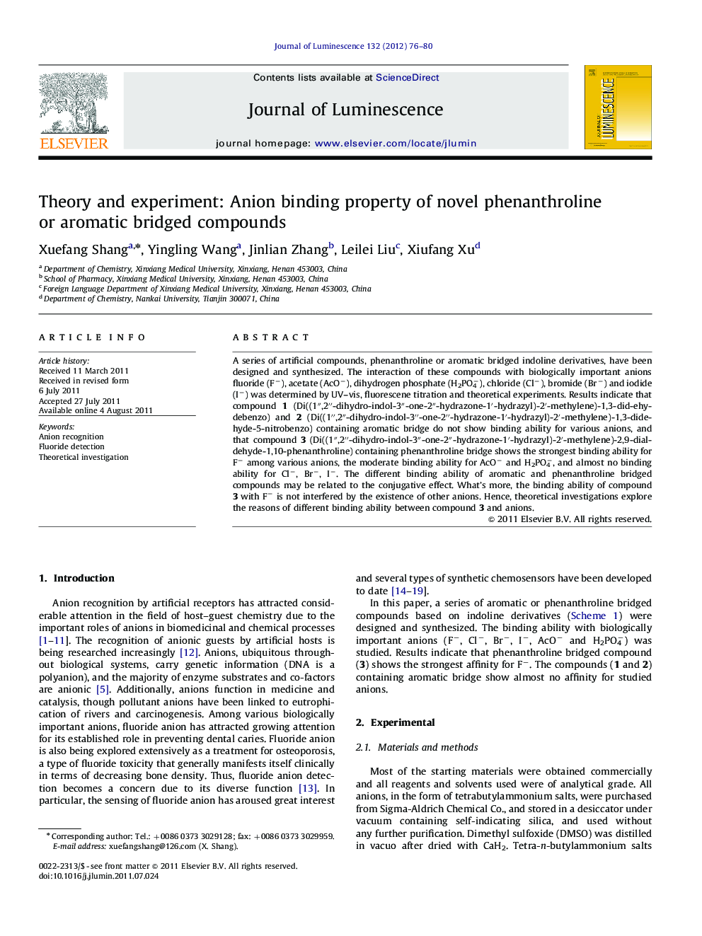Theory and experiment: Anion binding property of novel phenanthroline or aromatic bridged compounds