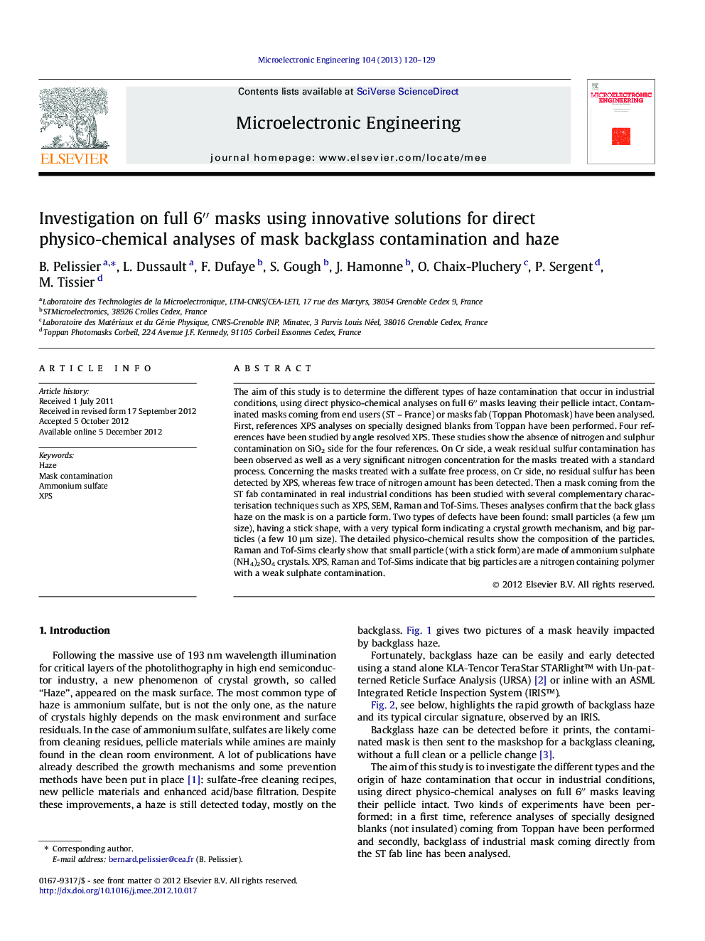 Investigation on full 6′′ masks using innovative solutions for direct physico-chemical analyses of mask backglass contamination and haze