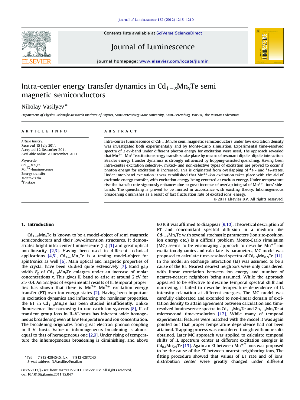 Intra-center energy transfer dynamics in Cd1âxMnxTe semi magnetic semiconductors