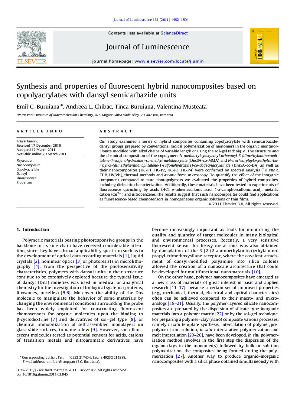 Synthesis and properties of fluorescent hybrid nanocomposites based on copolyacrylates with dansyl semicarbazide units