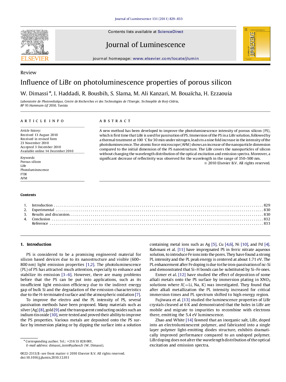 Influence of LiBr on photoluminescence properties of porous silicon