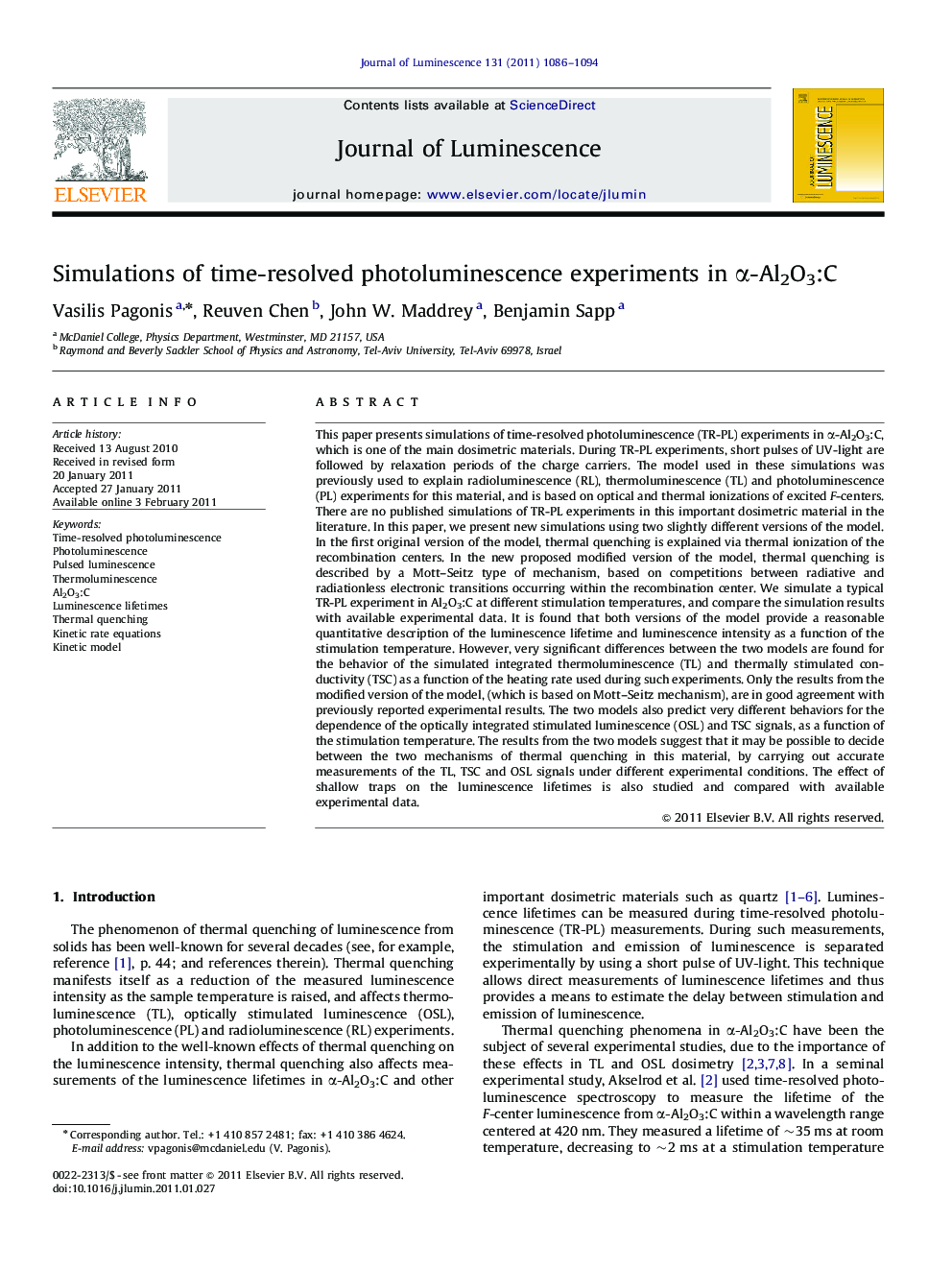 Simulations of time-resolved photoluminescence experiments in Î±-Al2O3:C