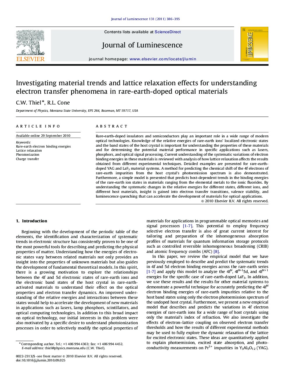 Investigating material trends and lattice relaxation effects for understanding electron transfer phenomena in rare-earth-doped optical materials