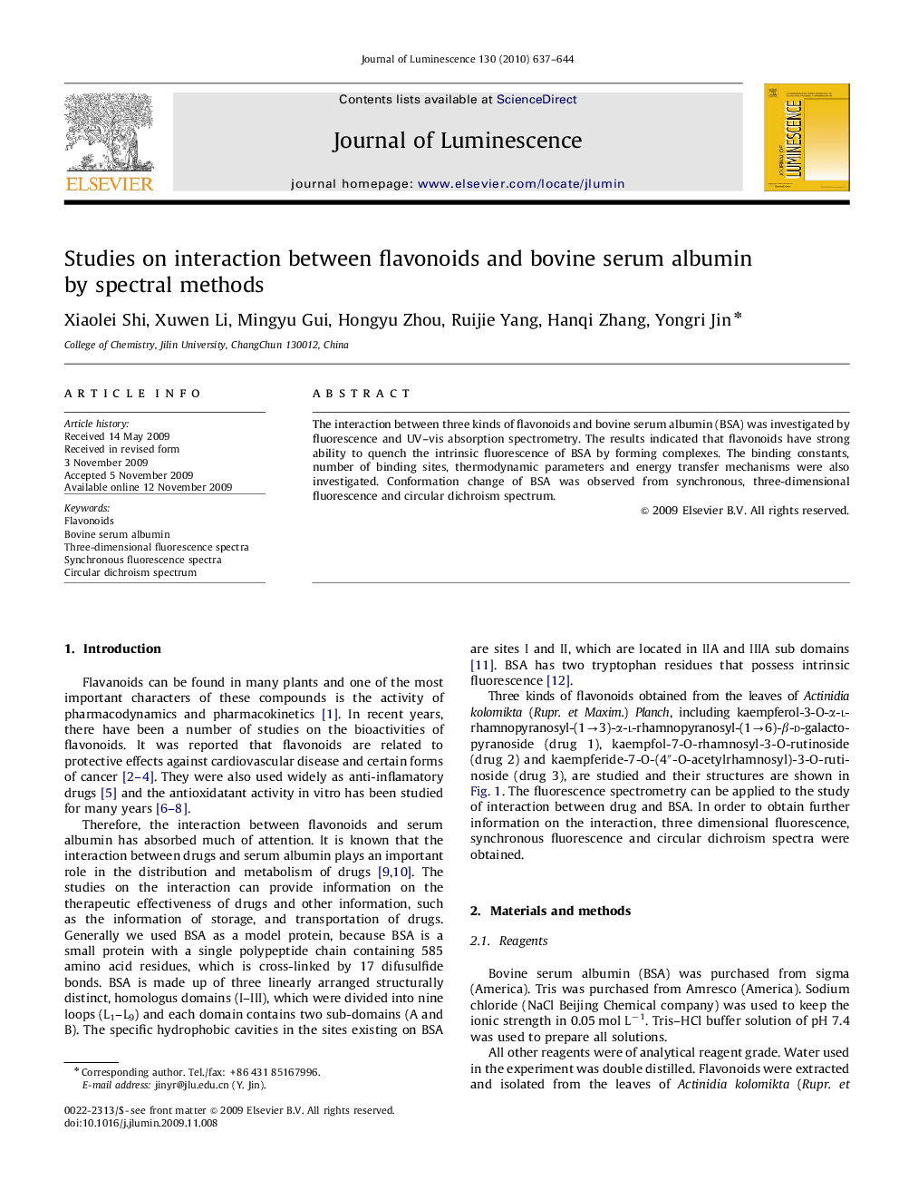 Studies on interaction between flavonoids and bovine serum albumin by spectral methods