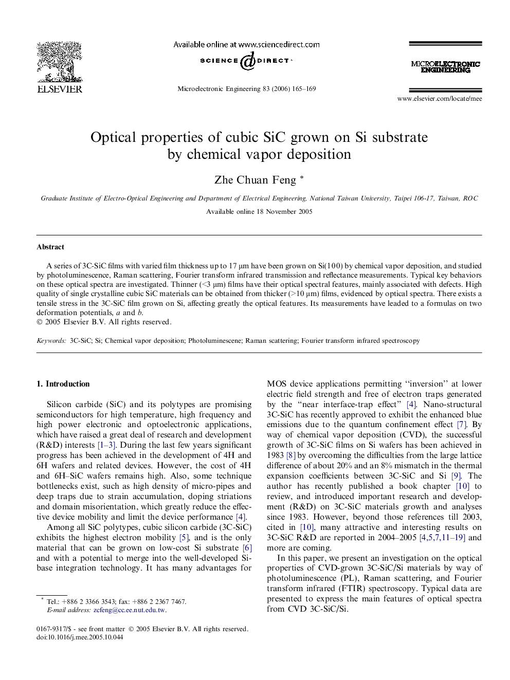 Optical properties of cubic SiC grown on Si substrate by chemical vapor deposition