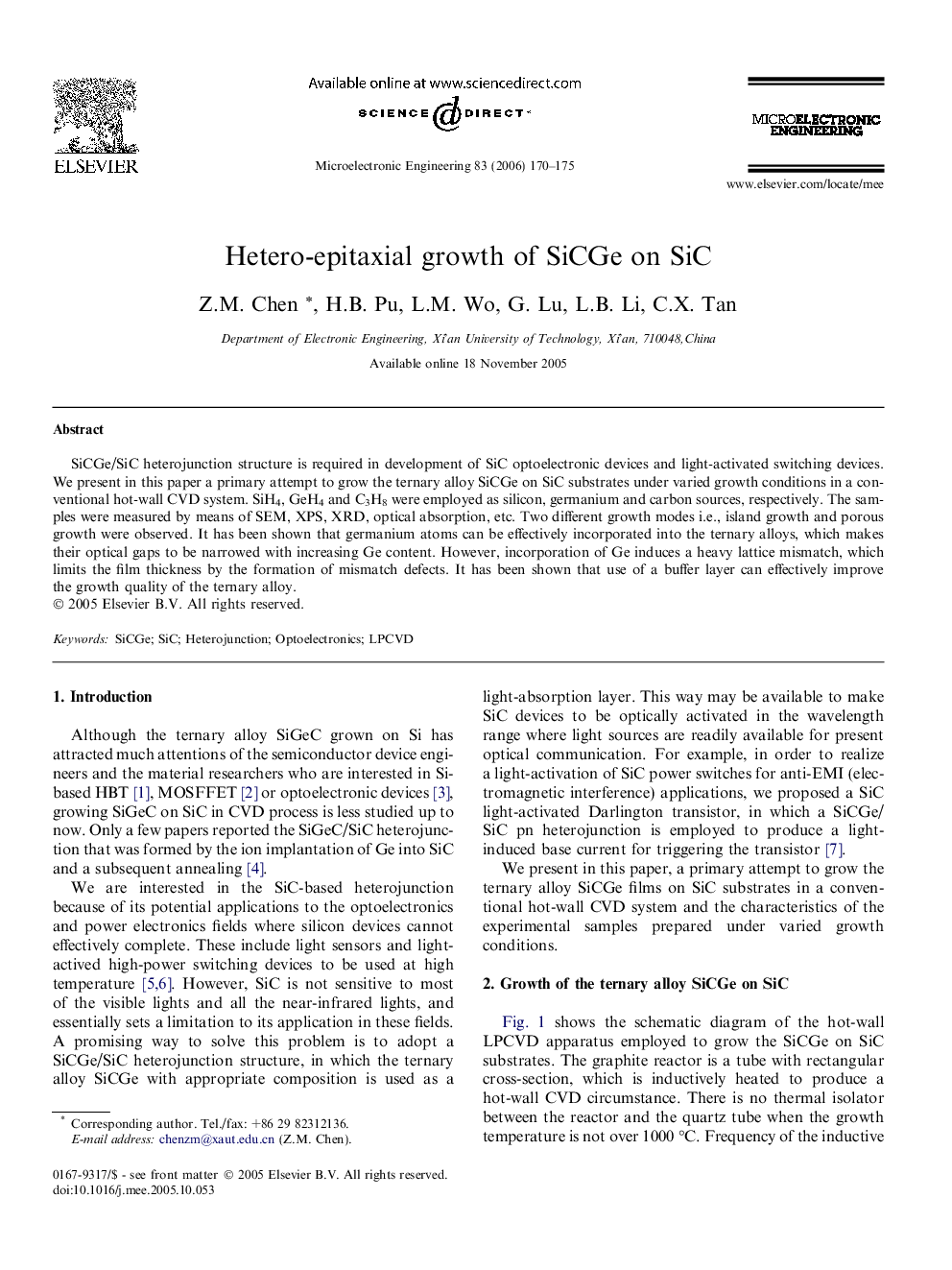 Hetero-epitaxial growth of SiCGe on SiC