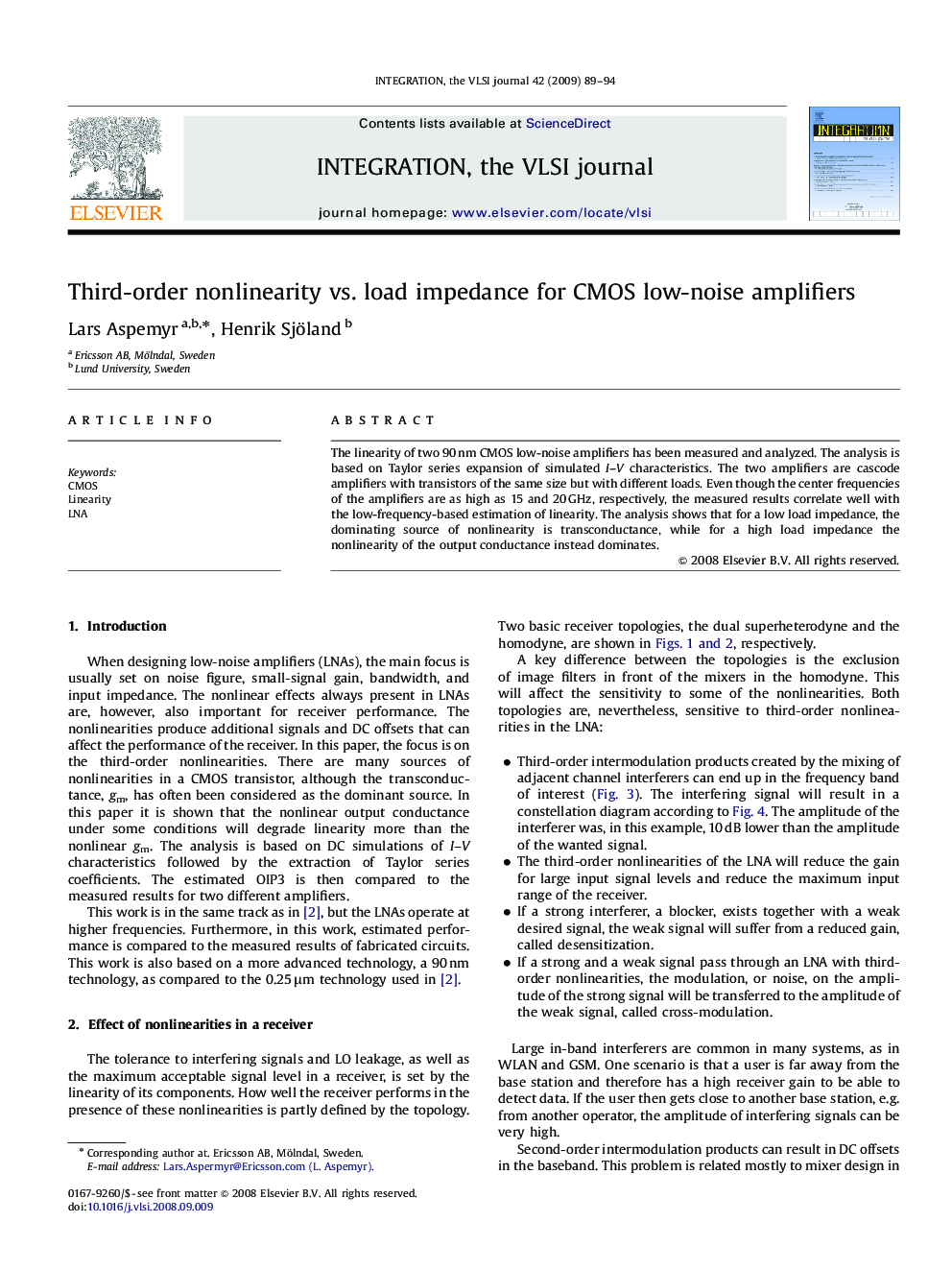 Third-order nonlinearity vs. load impedance for CMOS low-noise amplifiers