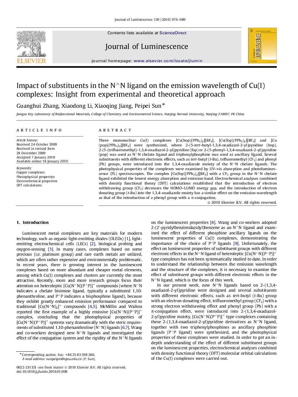 Impact of substituents in the Nâ§N ligand on the emission wavelength of Cu(I) complexes: Insight from experimental and theoretical approach