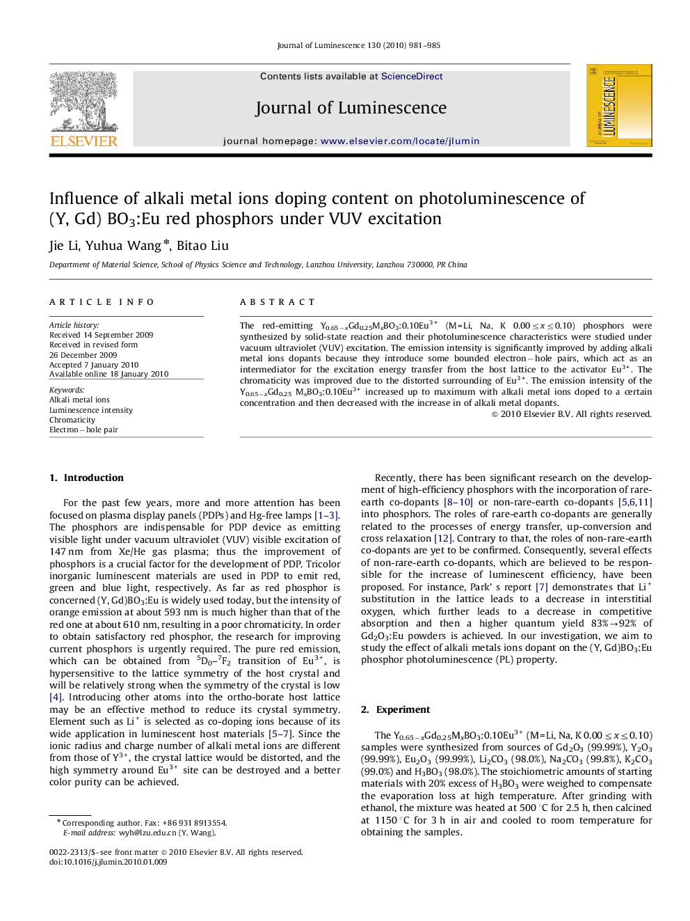 Influence of alkali metal ions doping content on photoluminescence of (Y, Gd) BO3:Eu red phosphors under VUV excitation