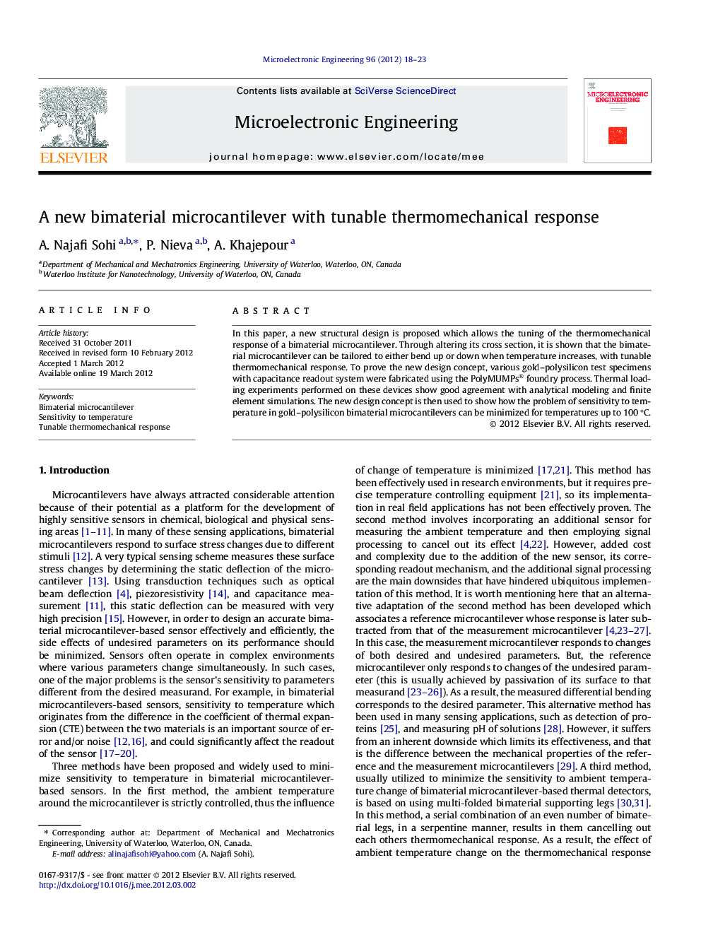 A new bimaterial microcantilever with tunable thermomechanical response