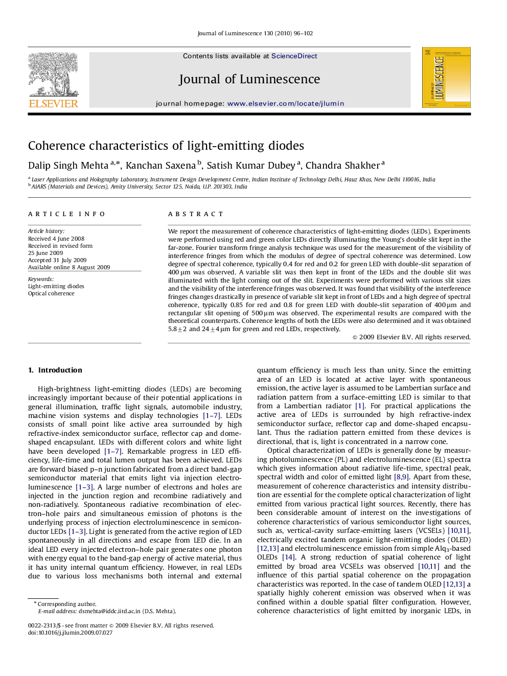 Coherence characteristics of light-emitting diodes