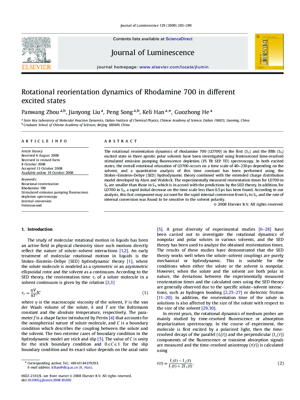 Rotational reorientation dynamics of Rhodamine 700 in different excited states