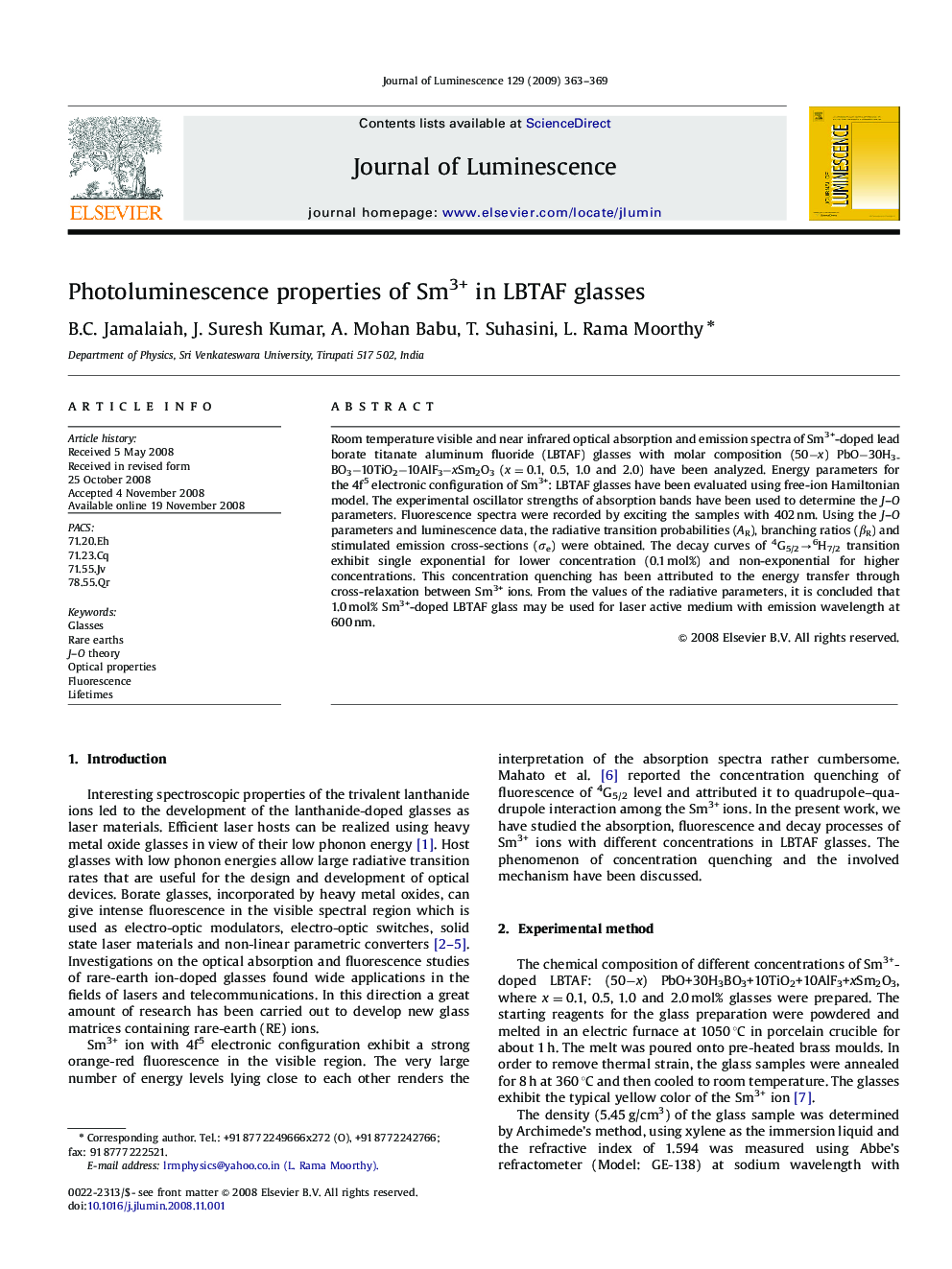 Photoluminescence properties of Sm3+ in LBTAF glasses