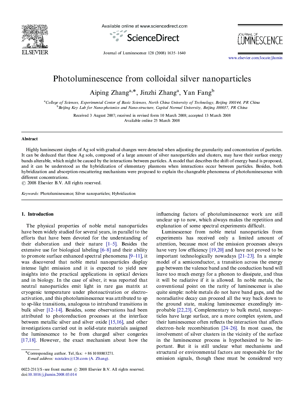 Photoluminescence from colloidal silver nanoparticles