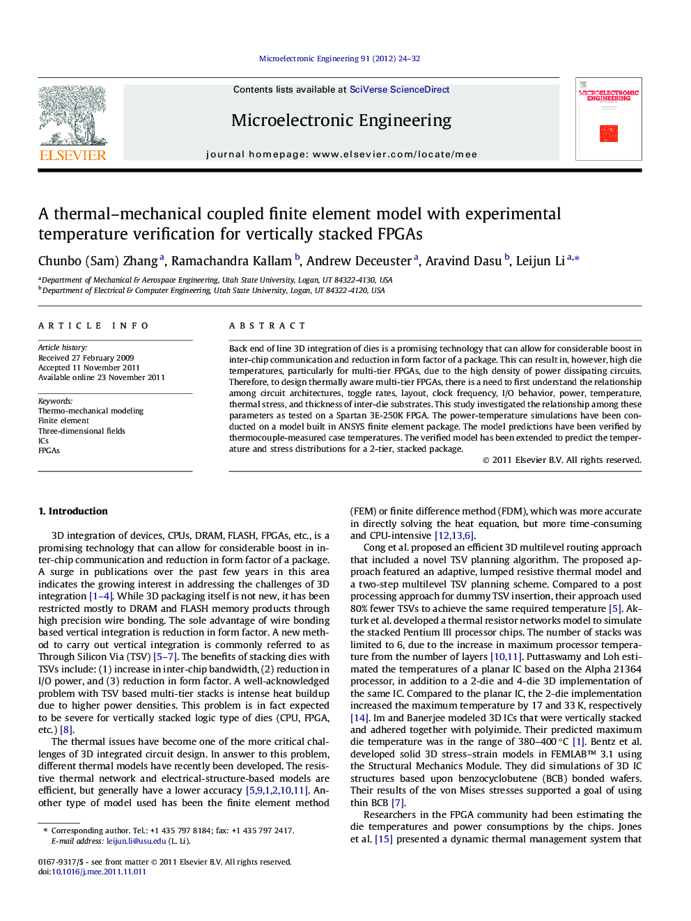 A thermal–mechanical coupled finite element model with experimental temperature verification for vertically stacked FPGAs