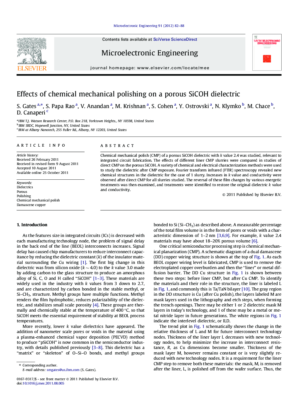 Effects of chemical mechanical polishing on a porous SiCOH dielectric