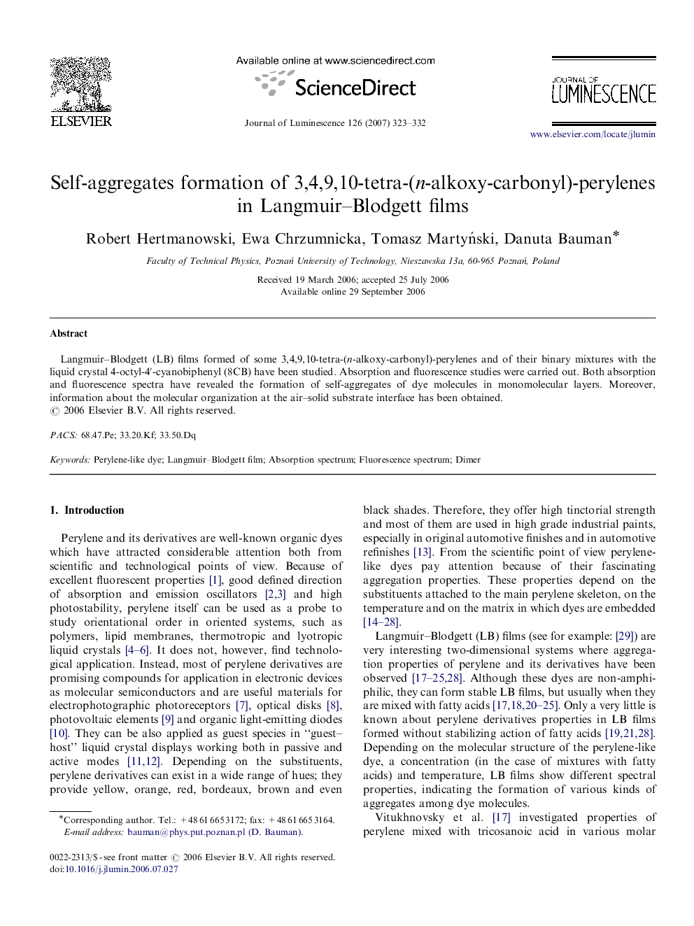 Self-aggregates formation of 3,4,9,10-tetra-(n-alkoxy-carbonyl)-perylenes in Langmuir-Blodgett films