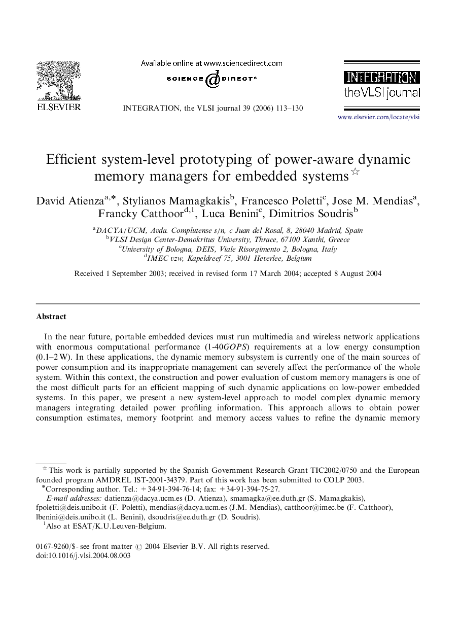 Efficient system-level prototyping of power-aware dynamic memory managers for embedded systems 