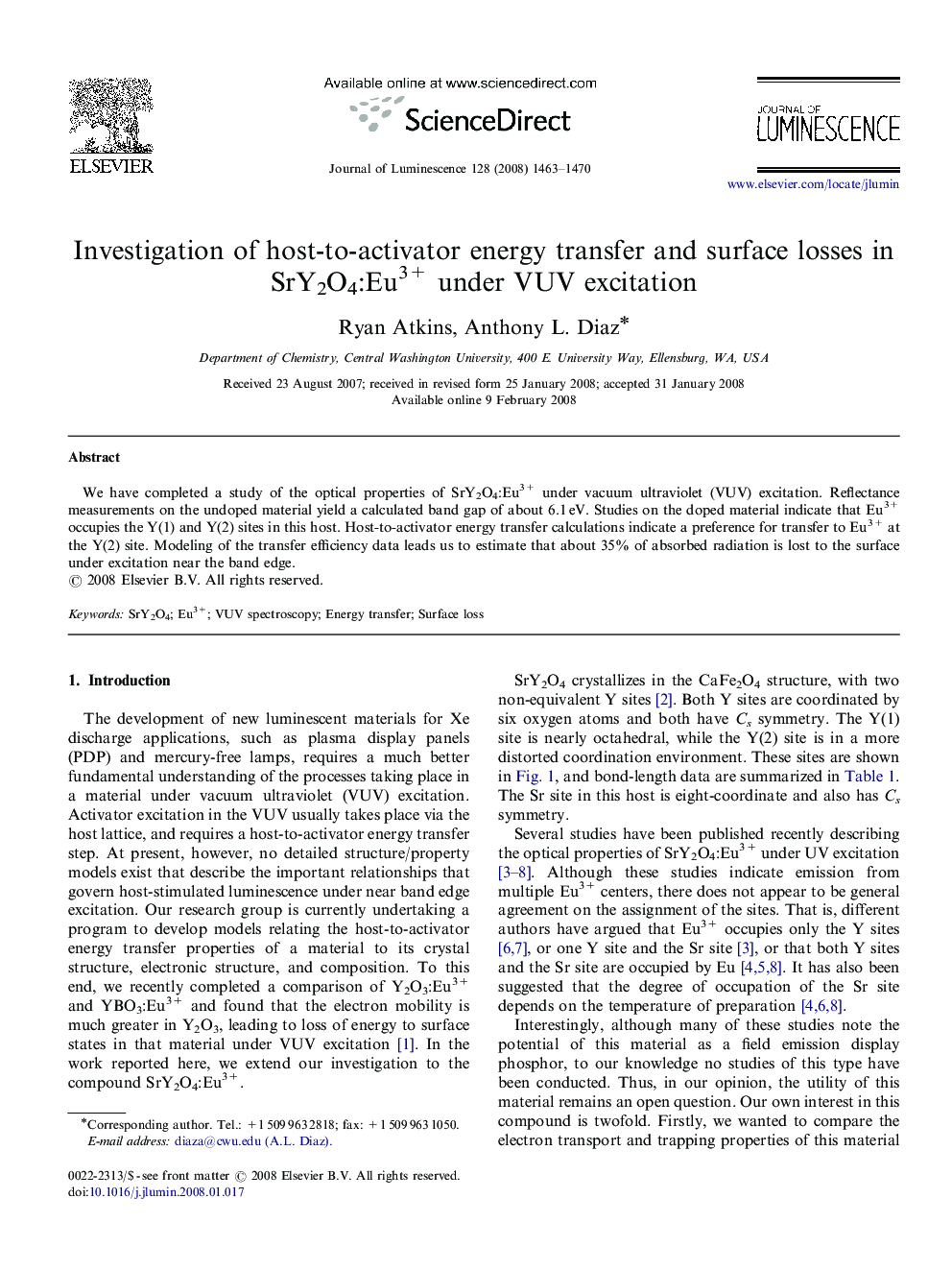 Investigation of host-to-activator energy transfer and surface losses in SrY2O4:Eu3+ under VUV excitation