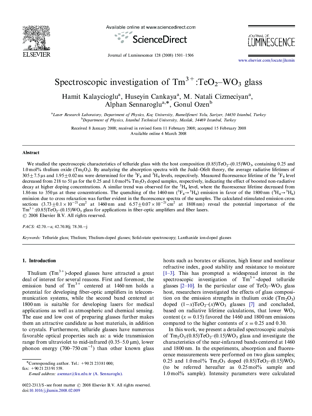 Spectroscopic investigation of Tm3+:TeO2-WO3 glass