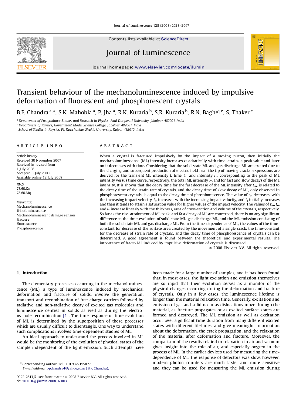 Transient behaviour of the mechanoluminescence induced by impulsive deformation of fluorescent and phosphorescent crystals