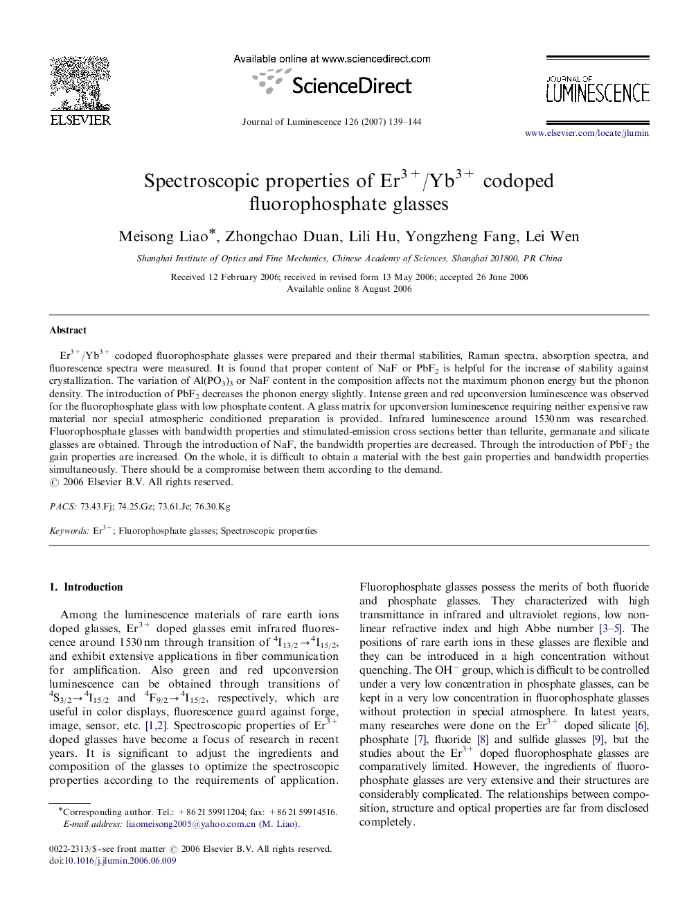 Spectroscopic properties of Er3+/Yb3+ codoped fluorophosphate glasses