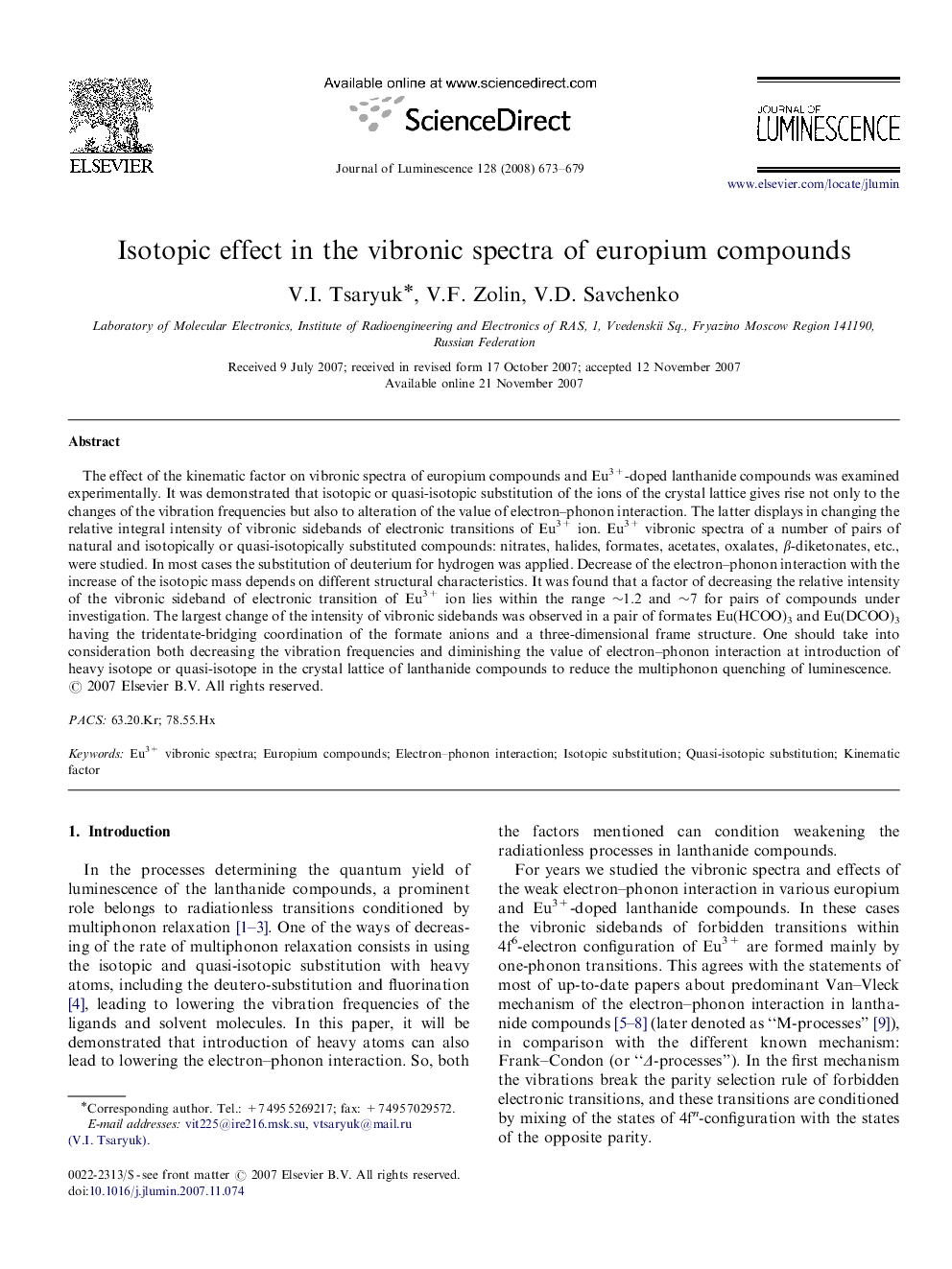 Isotopic effect in the vibronic spectra of europium compounds