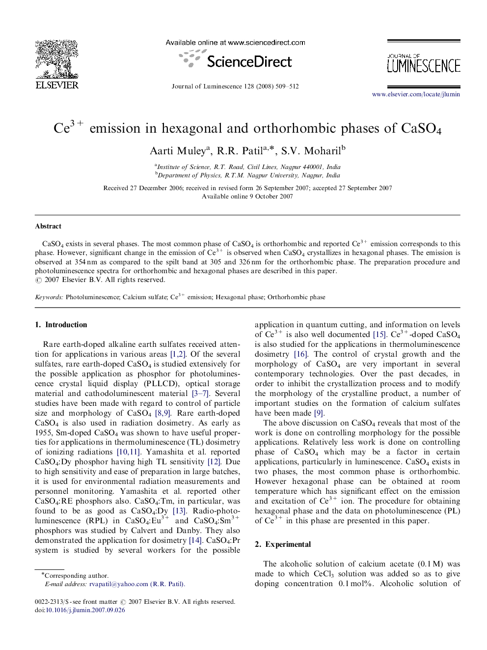 Ce3+ emission in hexagonal and orthorhombic phases of CaSO4