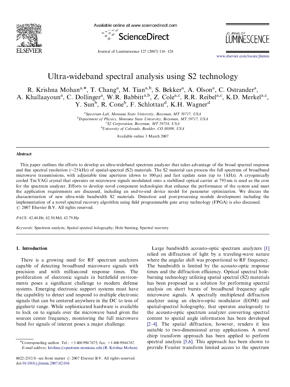 Ultra-wideband spectral analysis using S2 technology