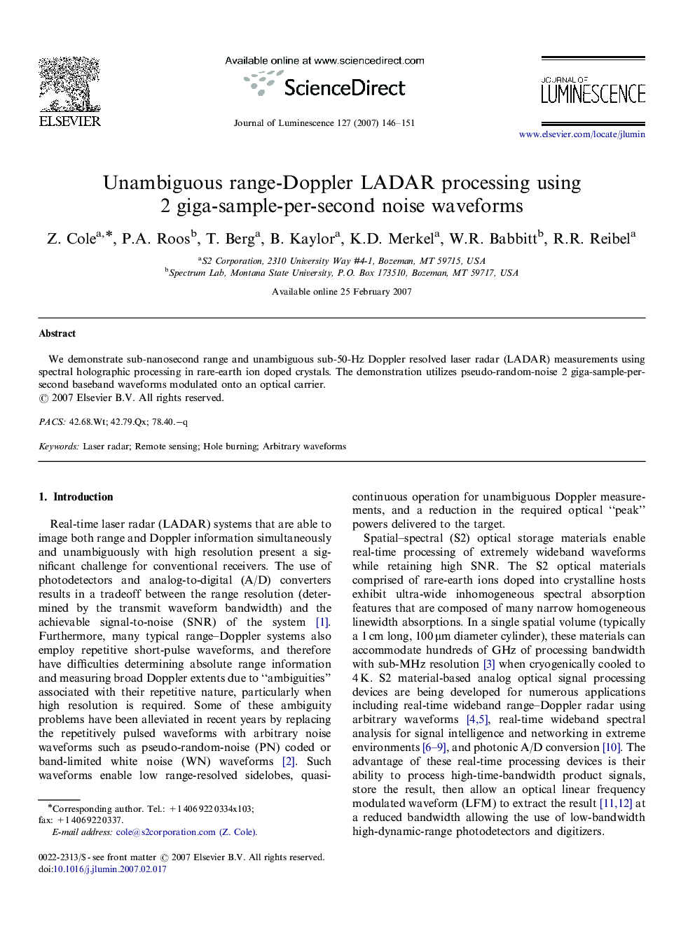 Unambiguous range-Doppler LADAR processing using 2 giga-sample-per-second noise waveforms
